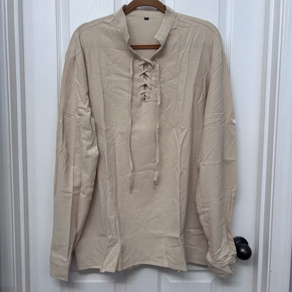 Beige Lace-Up Blouse | Size 2XL